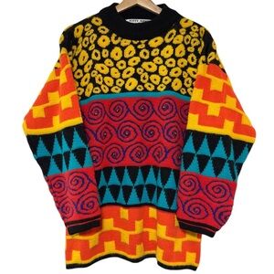 Vintage 90s Kitty Hawk‎ Vivian Wang Multicolor Beaded Oversized Retro Sweater M